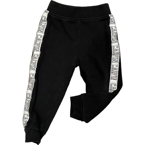Calvin Klein Joggers Black Silver Sparkly Striped Sweatpants Size 2T - Picture 1 of 6